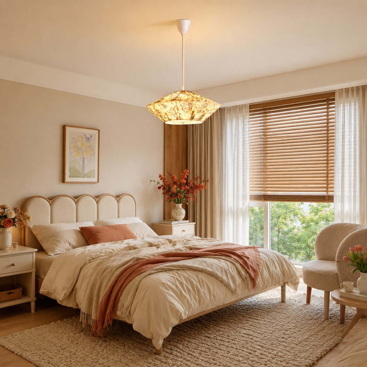 Almira French Cottage Fabric Shade Pendant Light Fixture