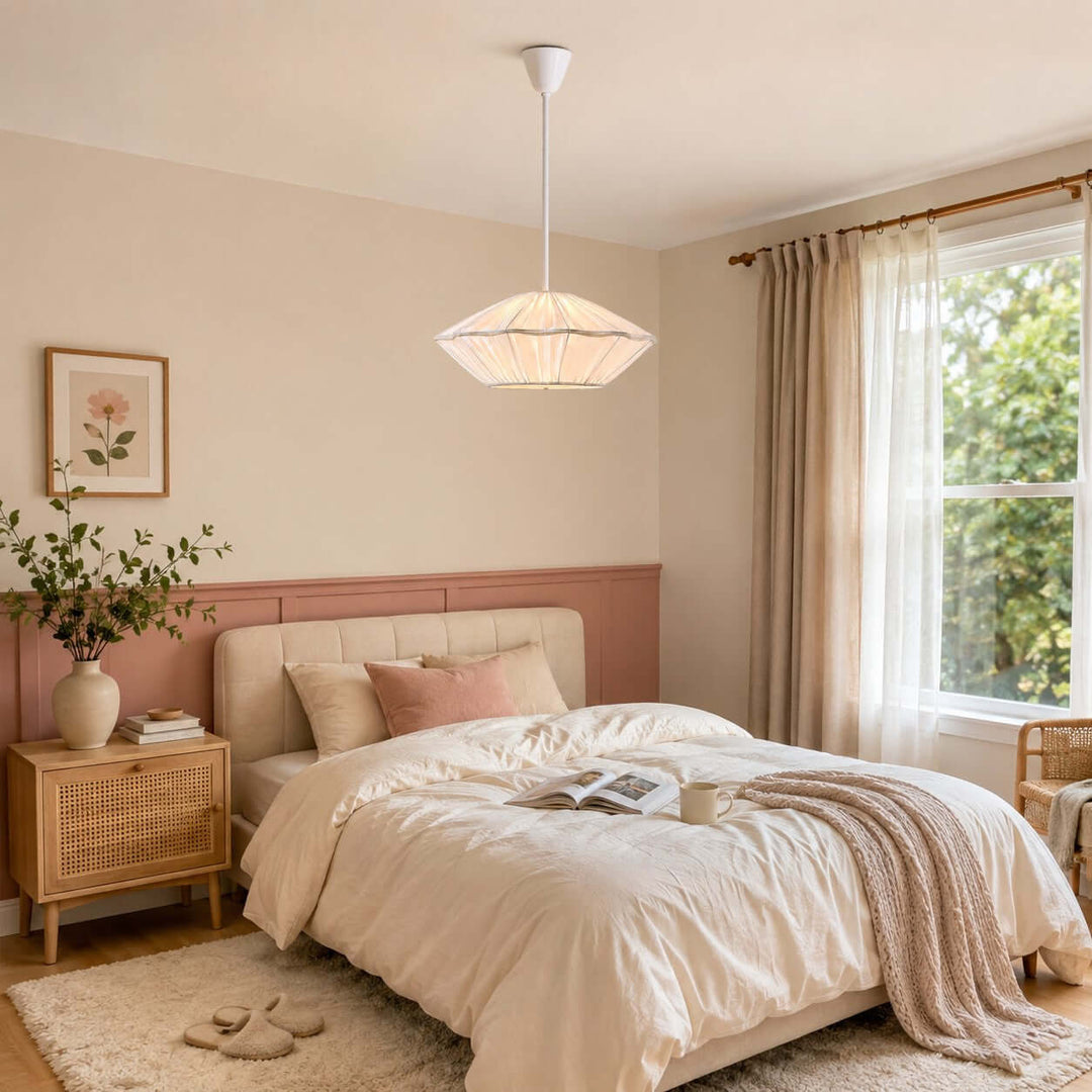 Almira French Cottage Fabric Shade Pendant Light Fixture