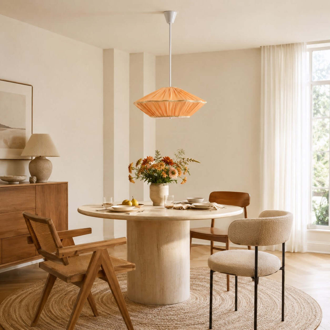 Almira French Cottage Fabric Shade Pendant Light Fixture
