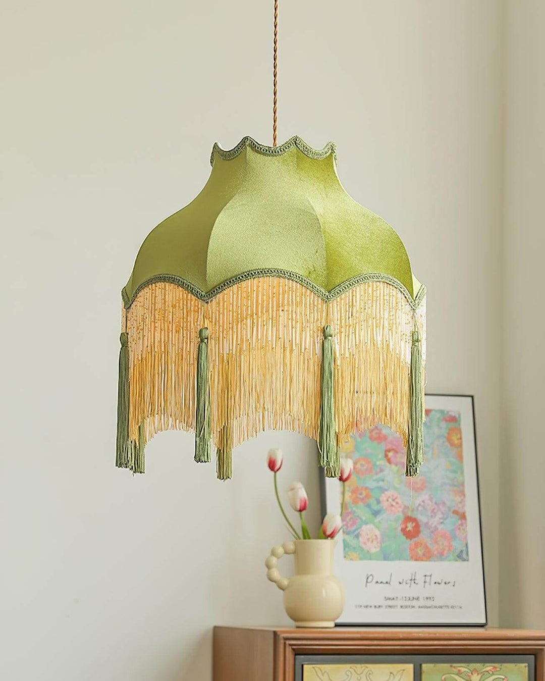 Alora Pendant Light - Contemporary Green Fabric for Living Room