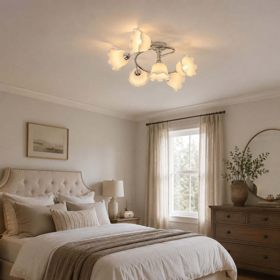 Amarise Ceiling Lamp - Cream Flower Glass for Living Room Decor | Vinlighting