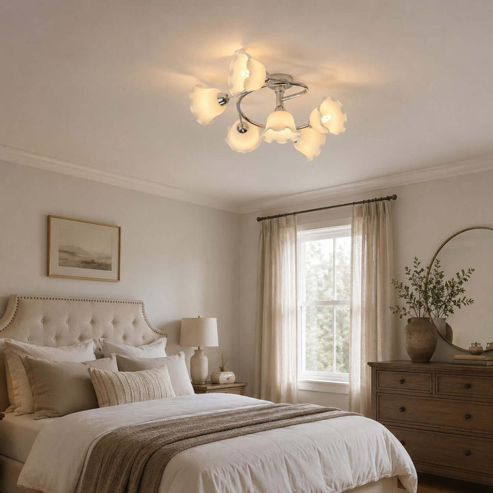 Amarise Ceiling Lamp - Cream Flower Glass for Living Room Decor | Vinlighting