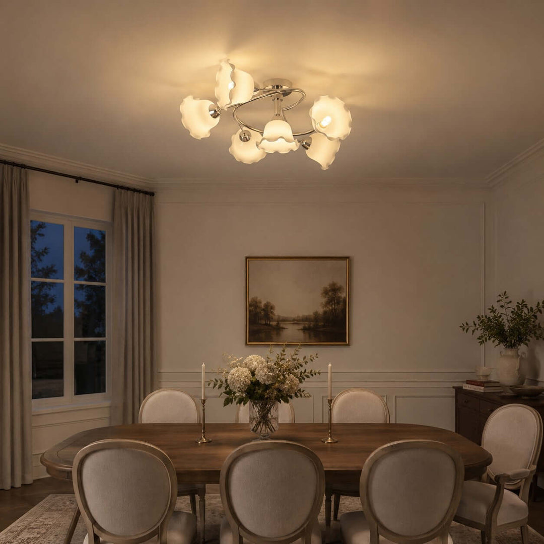 Amarise Ceiling Lamp - Cream Flower Glass for Living Room Decor | Vinlighting