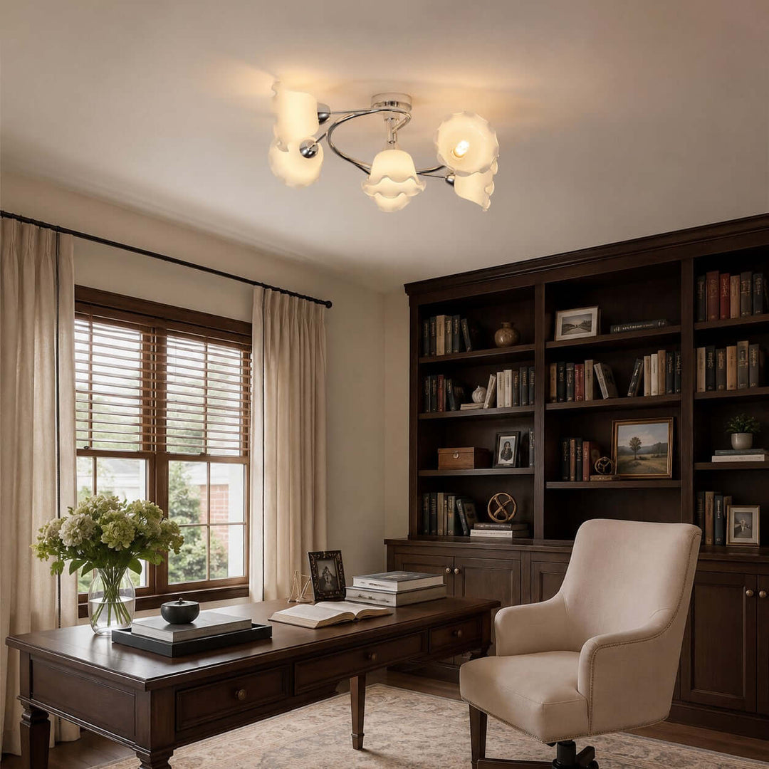 Amarise Ceiling Lamp - Cream Flower Glass for Living Room Decor | Vinlighting