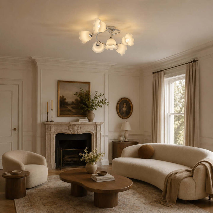 Amarise Ceiling Lamp - Cream Flower Glass for Living Room Decor | Vinlighting