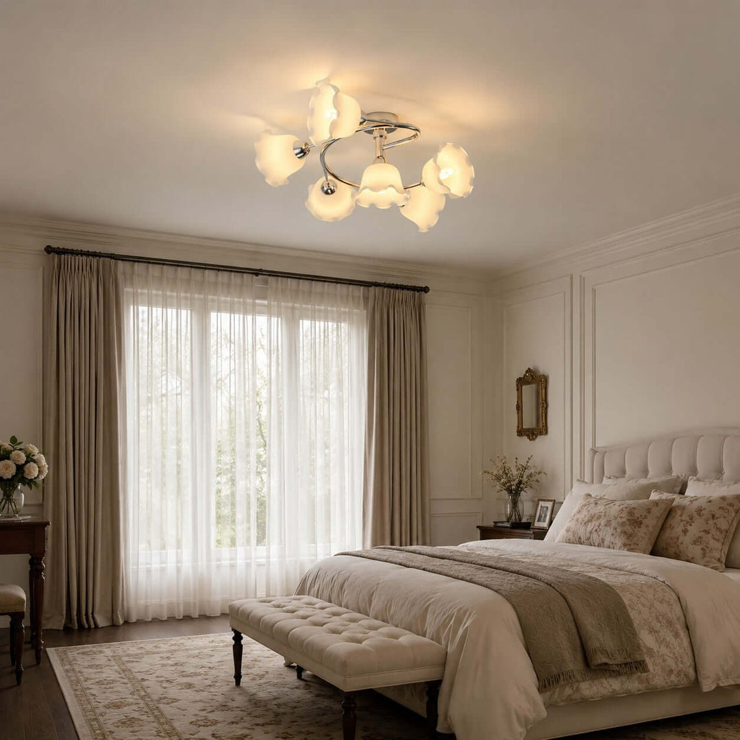 Amarise Ceiling Lamp - Cream Flower Glass for Living Room Decor | Vinlighting