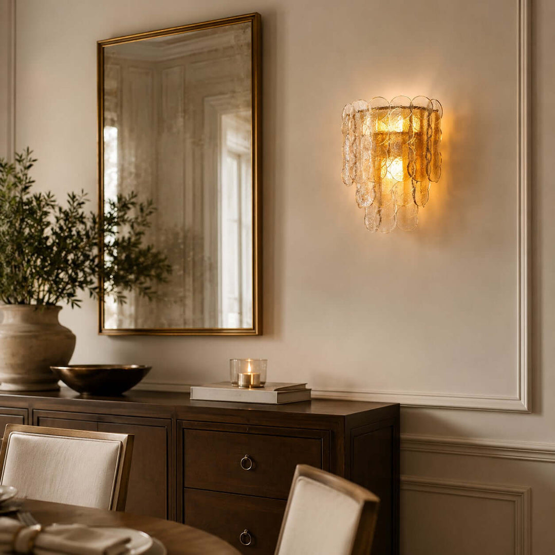 Ambrin Wall Sconce | Amber Glass Light for Bedroom and Hallway