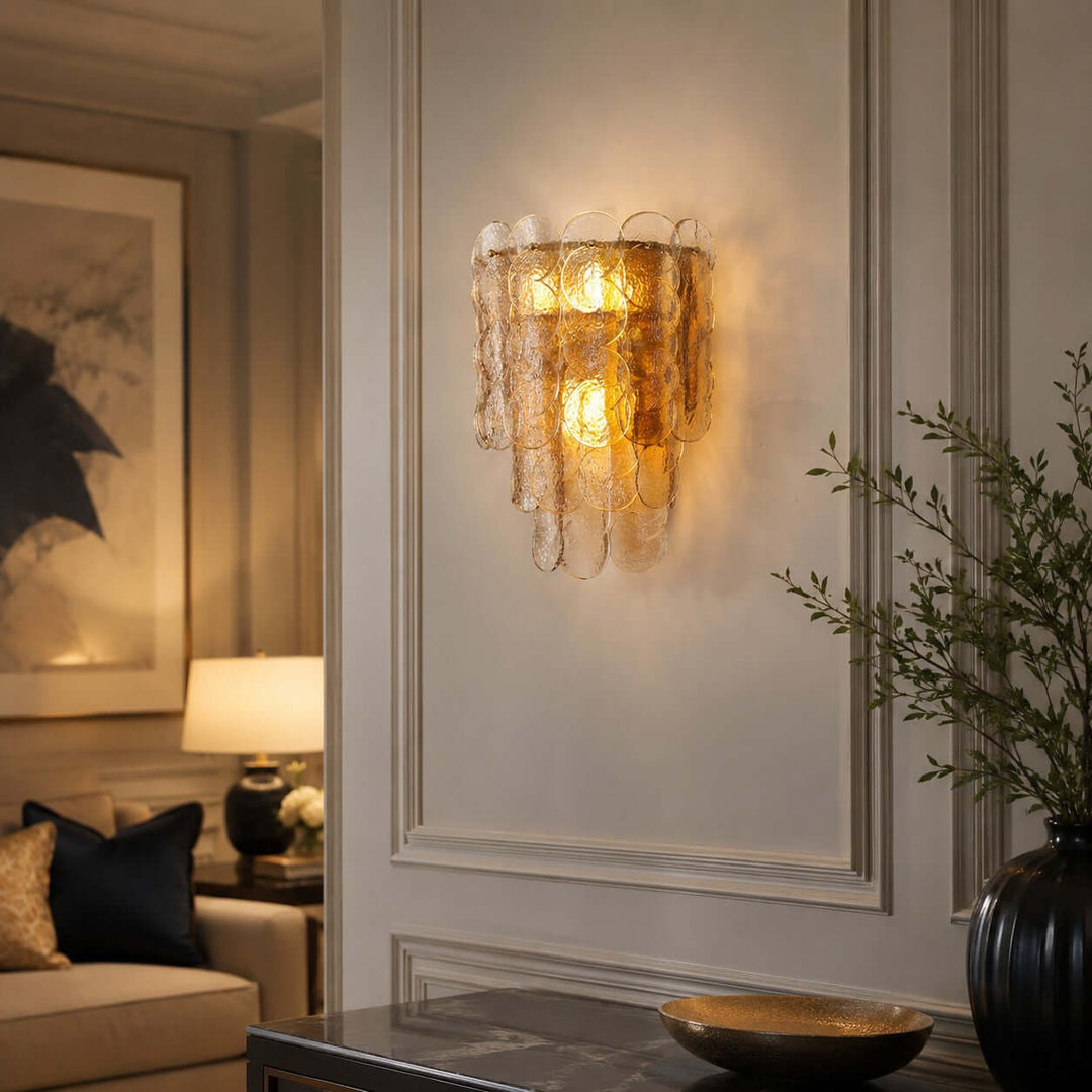 Ambrin Wall Sconce | Amber Glass Light for Bedroom and Hallway