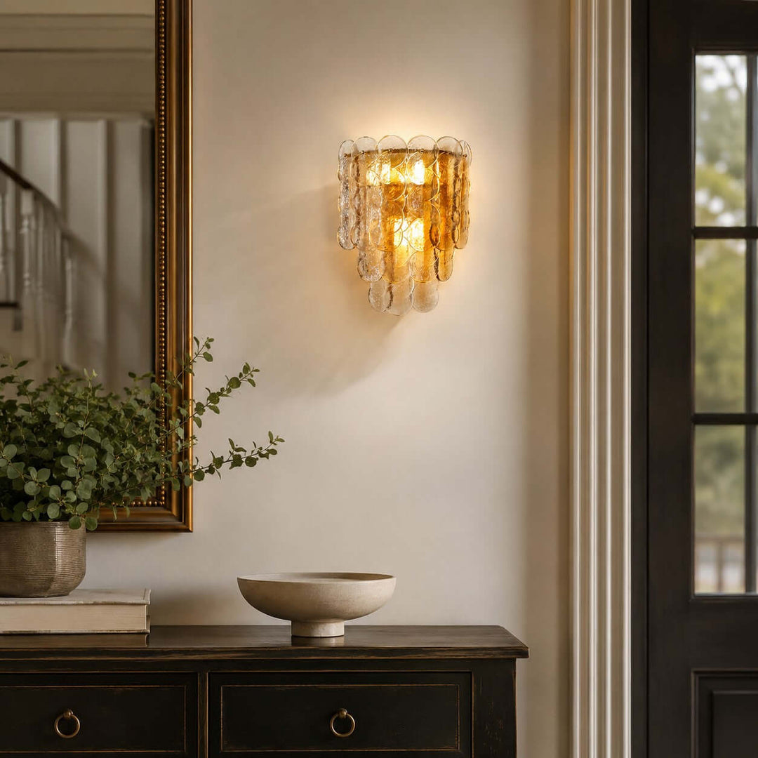 Ambrin Wall Sconce | Amber Glass Light for Bedroom and Hallway