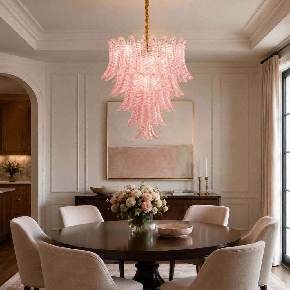 Amvella Chandelier | Pink Murano Glass Dining Room Light Fixture