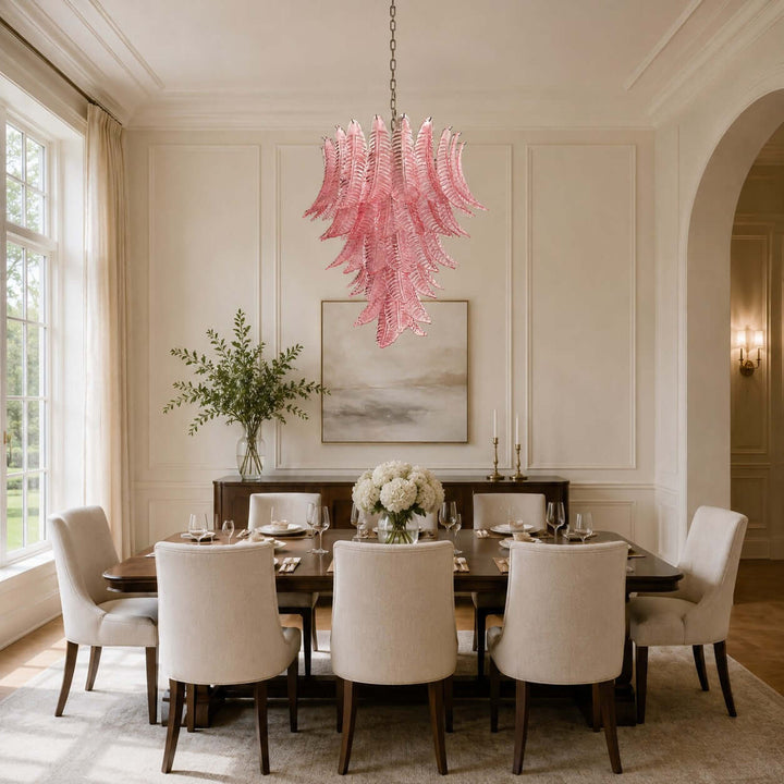 Amvella Chandelier | Pink Murano Glass Dining Room Light Fixture