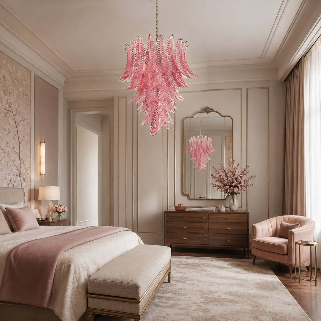 Amvella Chandelier | Pink Murano Glass Dining Room Light Fixture