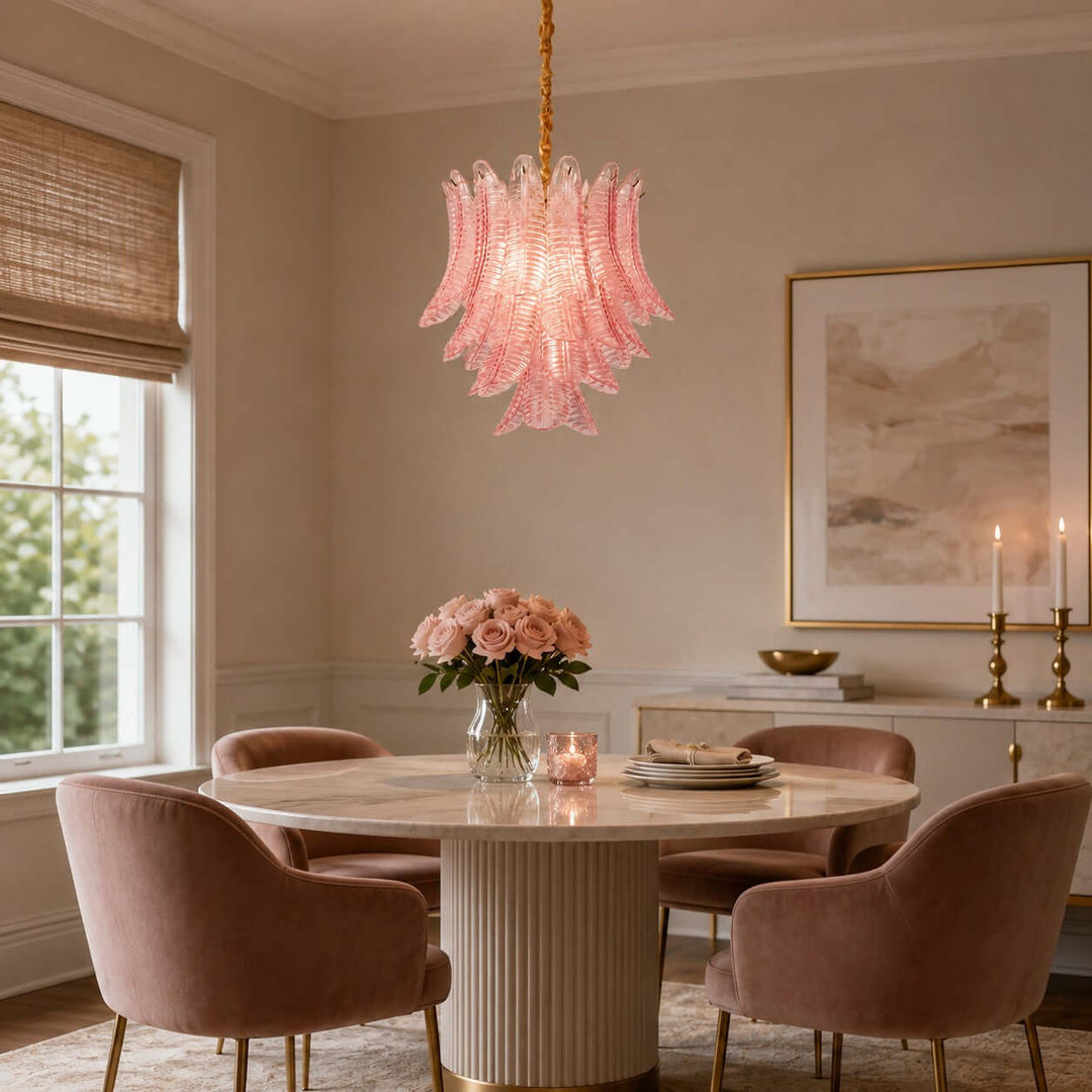 Amvella Chandelier | Pink Murano Glass Dining Room Light Fixture