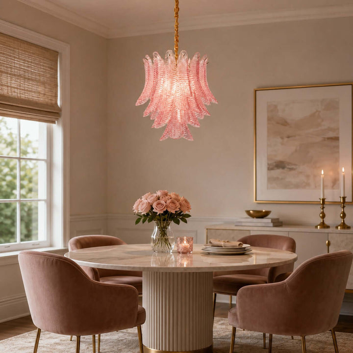 Amvella Chandelier | Pink Murano Glass Dining Room Light Fixture