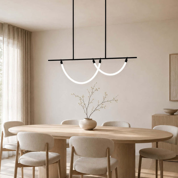Arcus Linear Chandelierr - Black Metal & Silicone Dining Light | Vinlighting