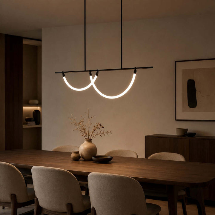 Arcus Linear Chandelierr - Black Metal & Silicone Dining Light | Vinlighting