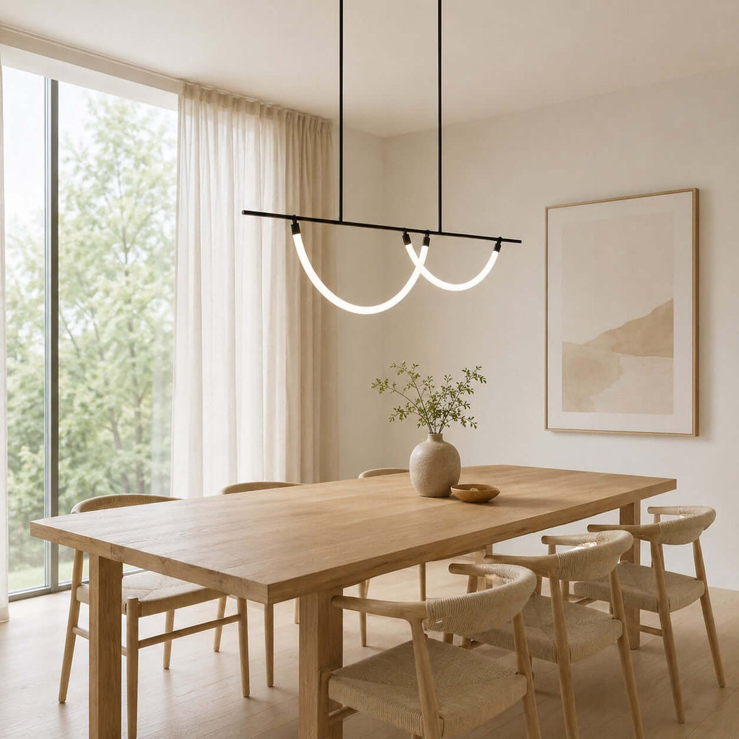 Arcus Linear Chandelierr - Black Metal & Silicone Dining Light | Vinlighting