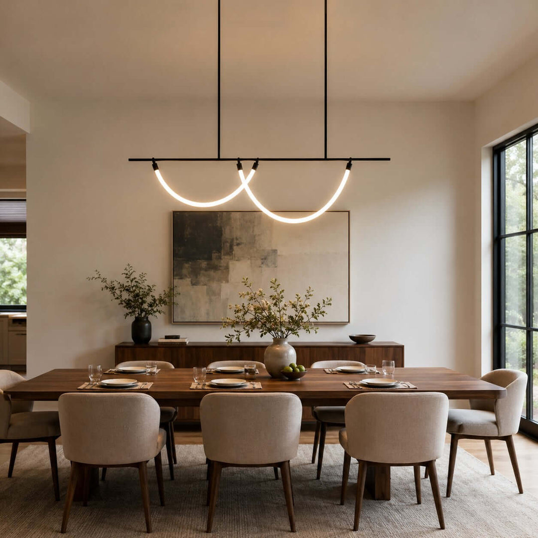 Arcus Linear Chandelierr - Black Metal & Silicone Dining Light | Vinlighting