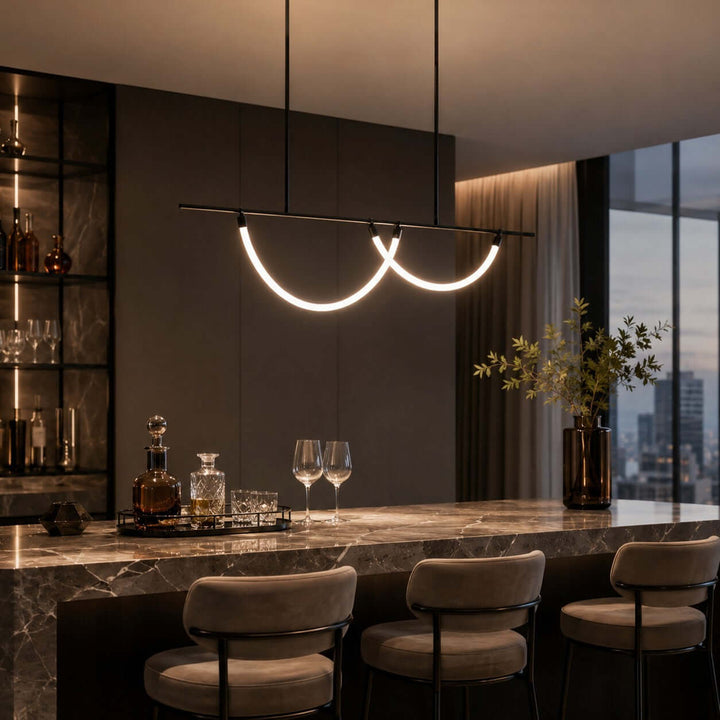 Arcus Linear Chandelierr - Black Metal & Silicone Dining Light | Vinlighting