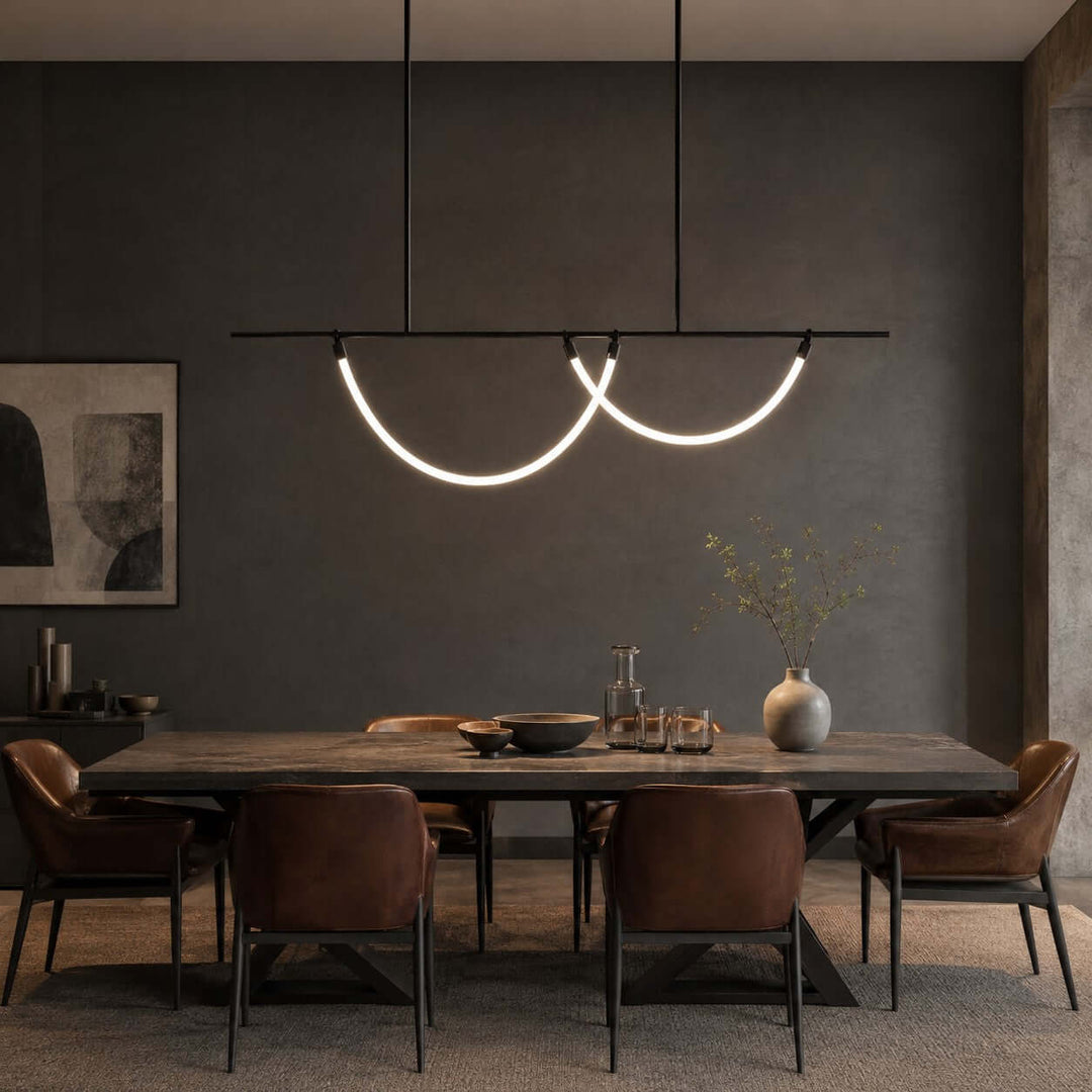 Arcus Linear Chandelierr - Black Metal & Silicone Dining Light | Vinlighting