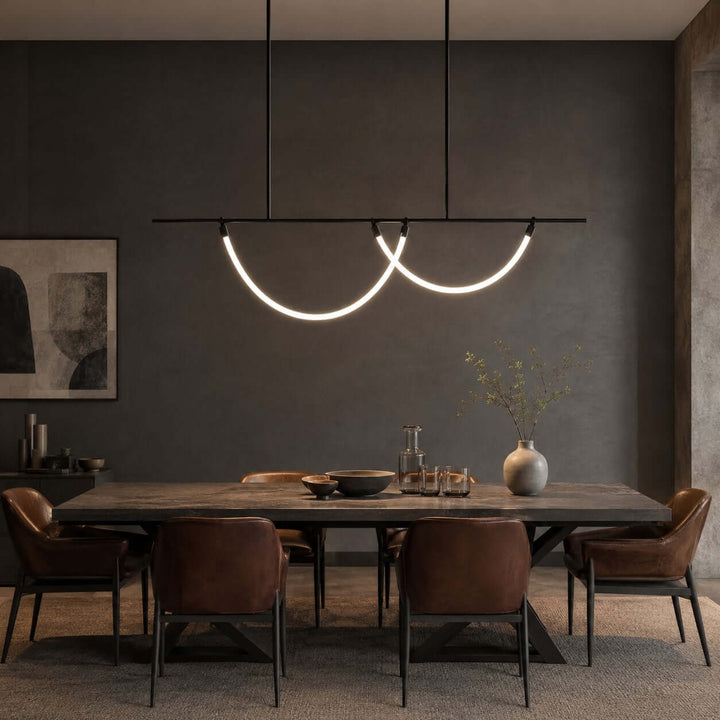 Arcus Linear Chandelierr - Black Metal & Silicone Dining Light | Vinlighting