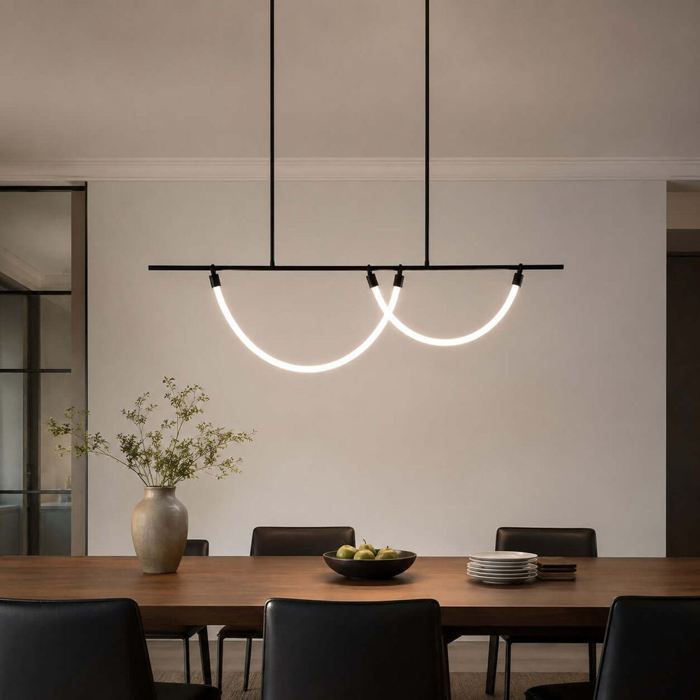 Arcus Linear Chandelierr - Black Metal & Silicone Dining Light | Vinlighting