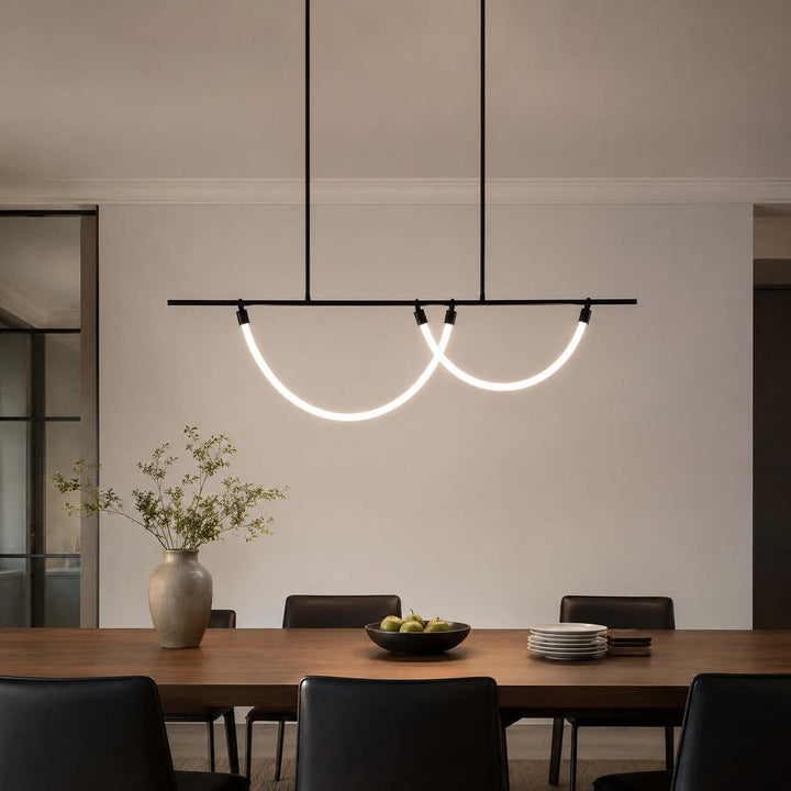 Arcus Linear Chandelierr - Black Metal & Silicone Dining Light | Vinlighting
