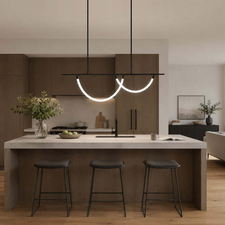 Arcus Linear Chandelierr - Black Metal & Silicone Dining Light | Vinlighting