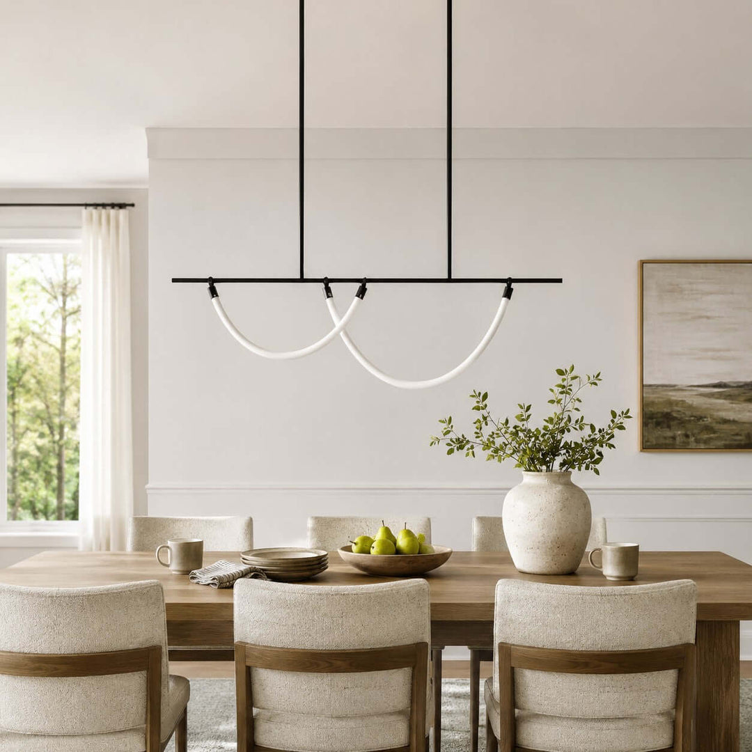 Arcus Linear Chandelierr - Black Metal & Silicone Dining Light | Vinlighting