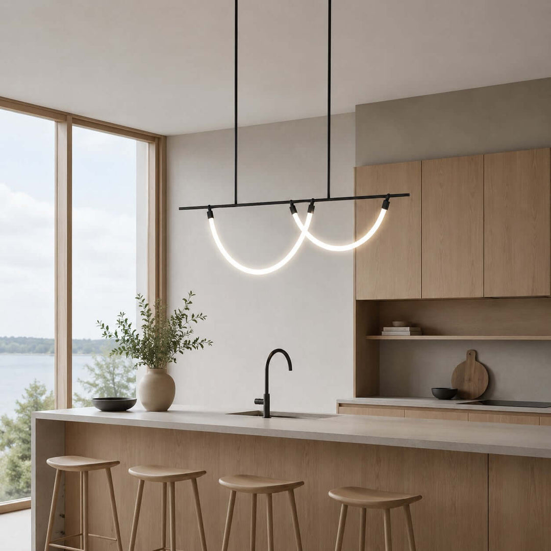 Arcus Linear Chandelierr - Black Metal & Silicone Dining Light | Vinlighting