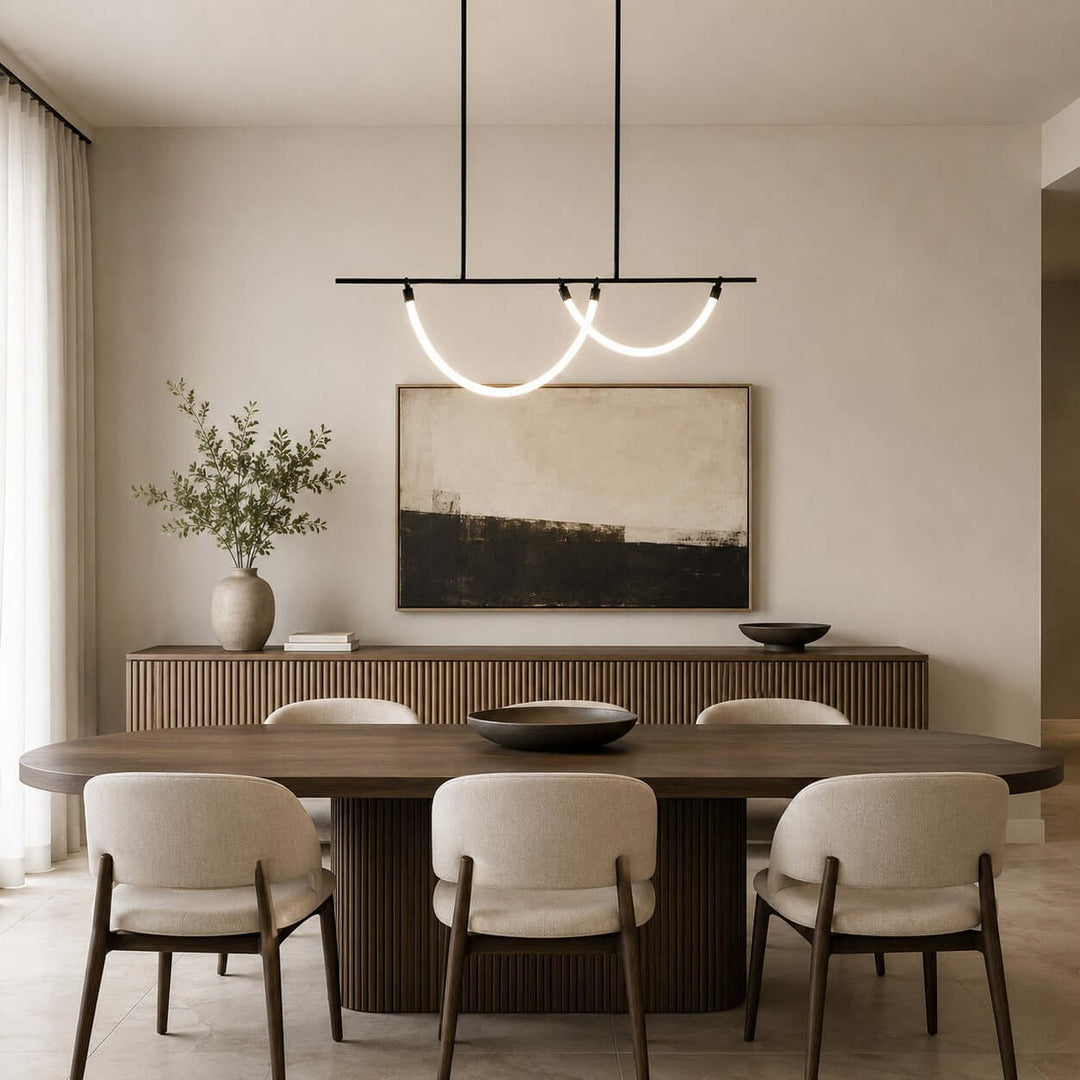 Arcus Linear Chandelierr - Black Metal & Silicone Dining Light | Vinlighting