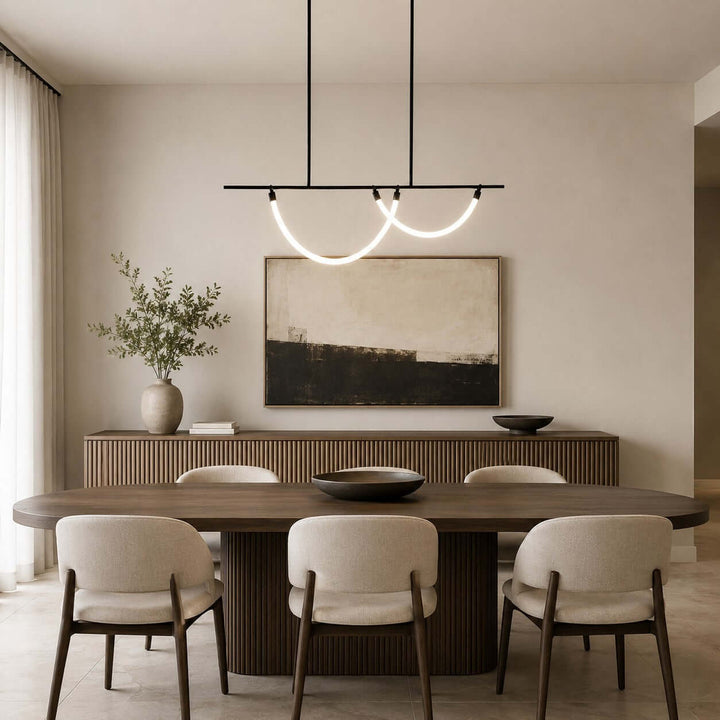 Arcus Linear Chandelierr - Black Metal & Silicone Dining Light | Vinlighting