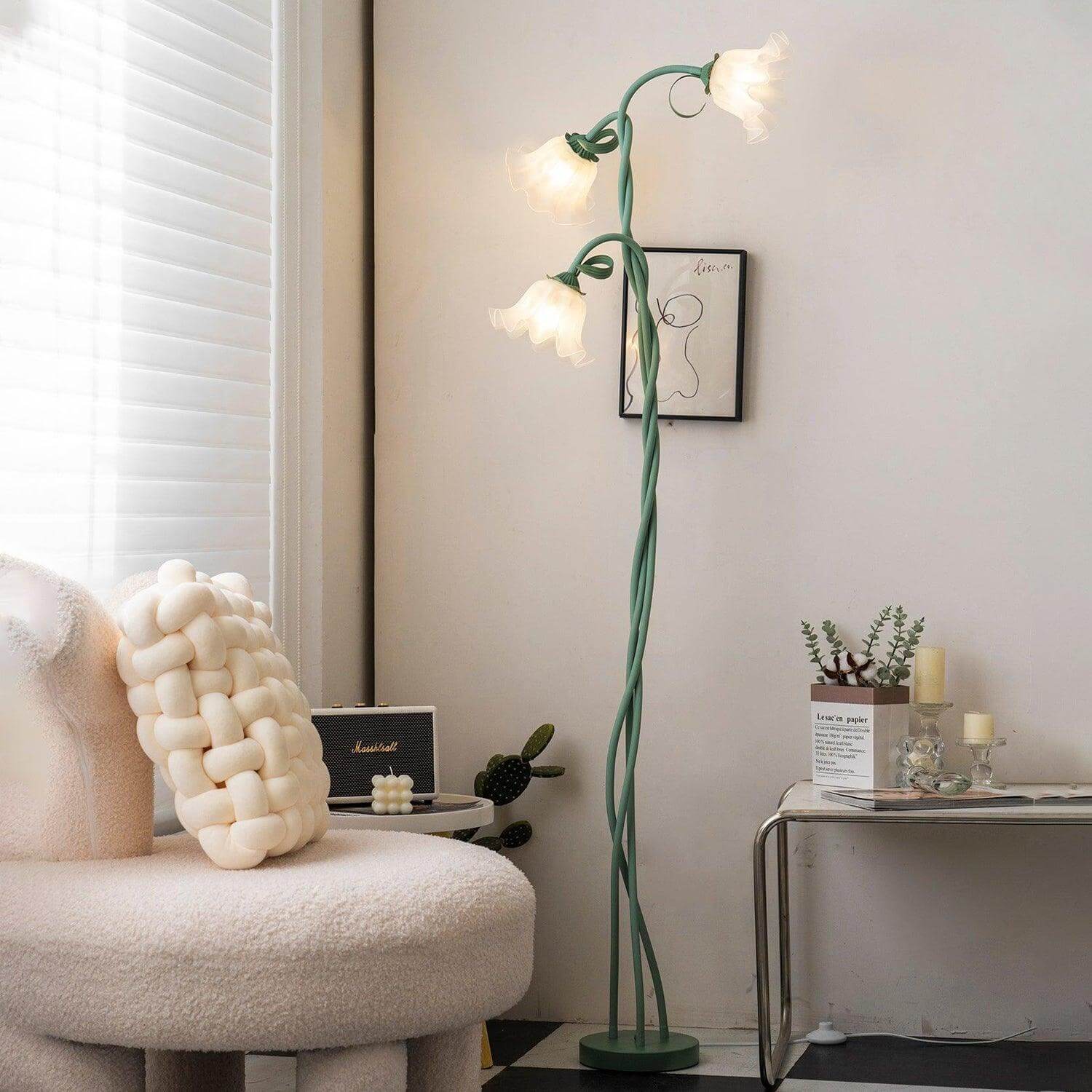 Art Deco Green Flower Floor Lamp for Living Room or Cute Bedroom