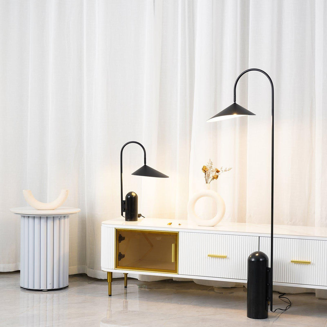 Arum Floor Lamp | Minimalist Art Deco Lighting with Black Marble Base | Vinlighting | Vinlighting