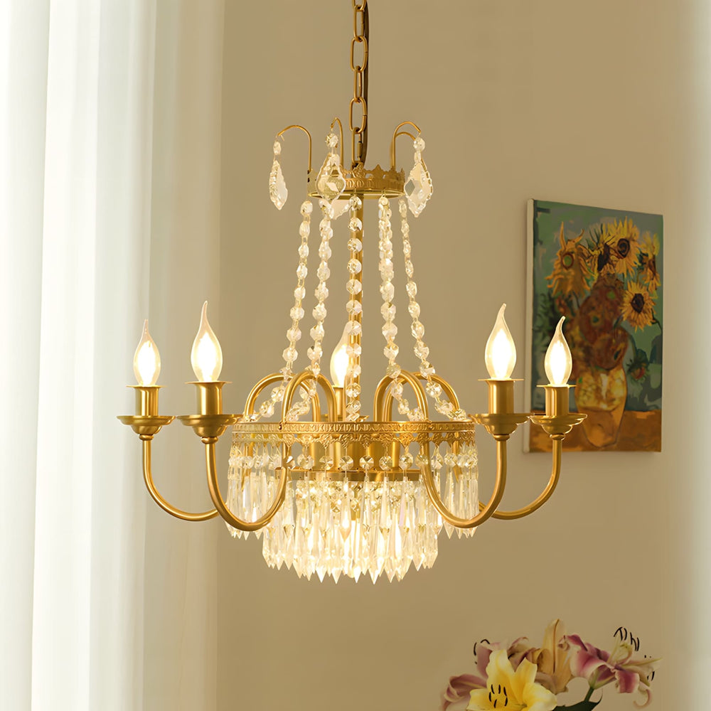 Asenlu Chandelier - Vintage Brass Crystal Lighting for Living Room