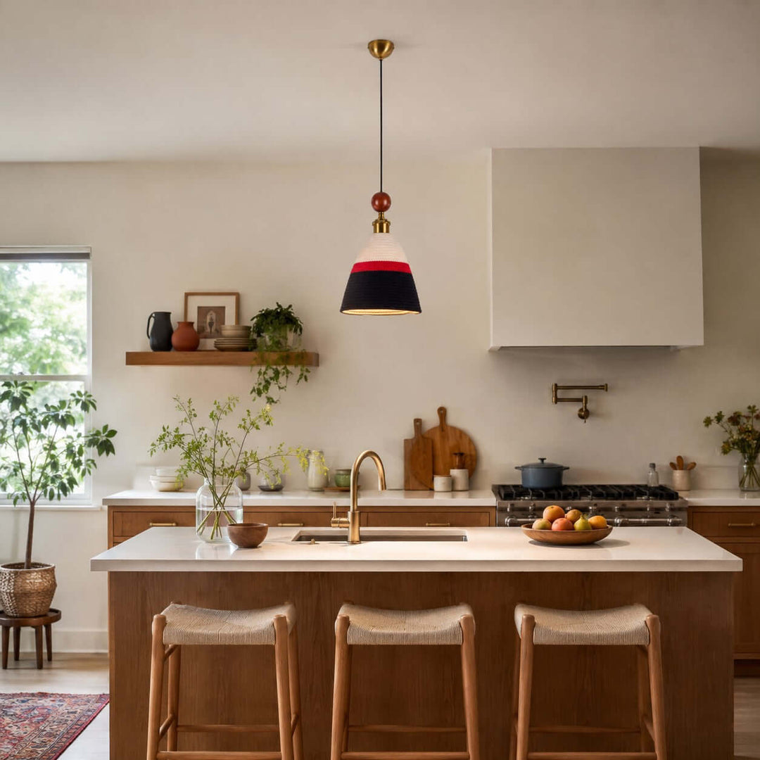 Astraea Fabric &amp; Wood Pendant Light | Nordic Boho Hanging Lamp