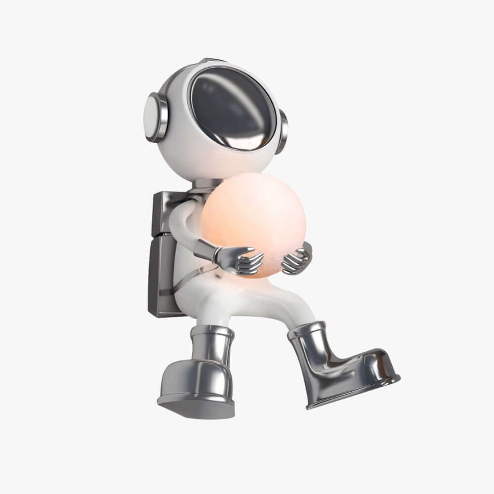 Cute astronaut lamp holding a glowing orb, perfect for adding charm to any room decor.