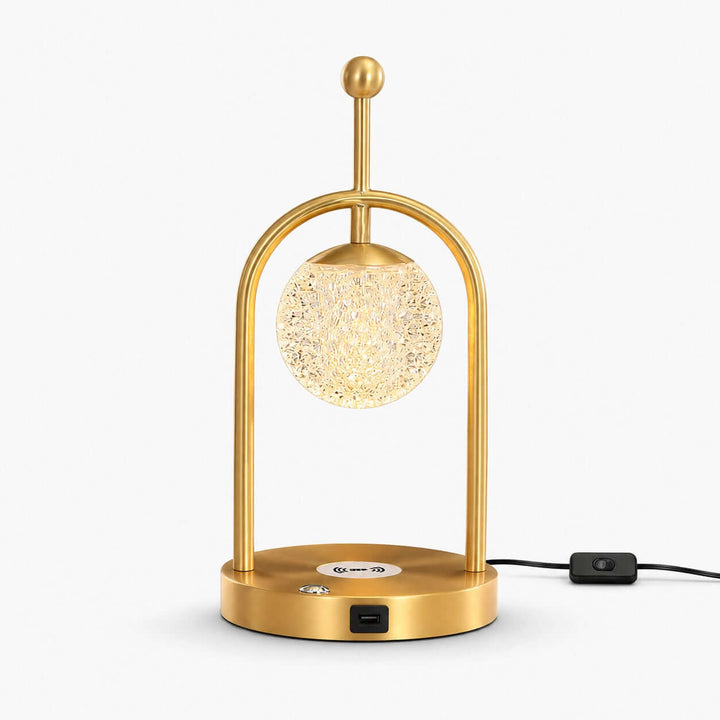 Aureo Brass Table Lamp with Wireless Charger for Bedroom