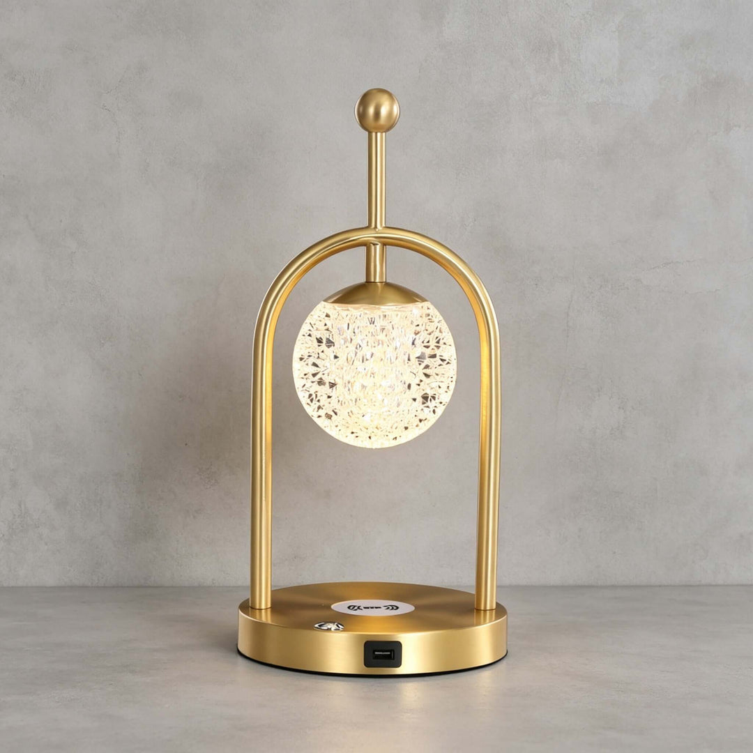 Aureo Brass Table Lamp with Wireless Charger for Bedroom