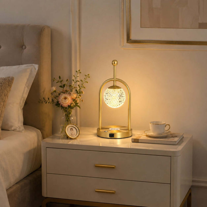 Aureo Brass Table Lamp with Wireless Charger for Bedroom