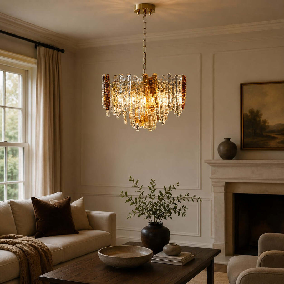 Aurevia Chandelier | Amber Glass Dining Room Light