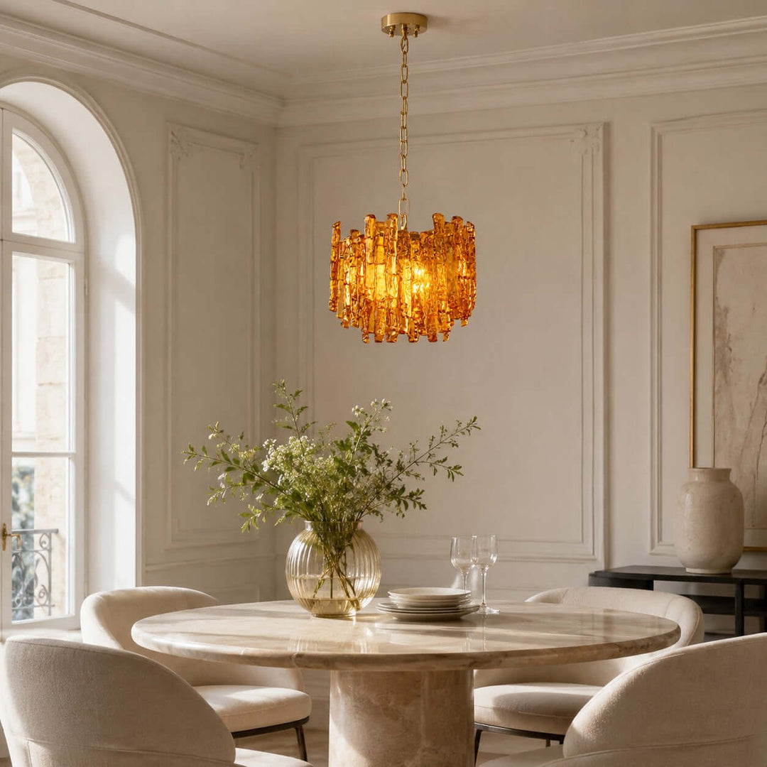 Aurevia Chandelier | Amber Glass Dining Room Light