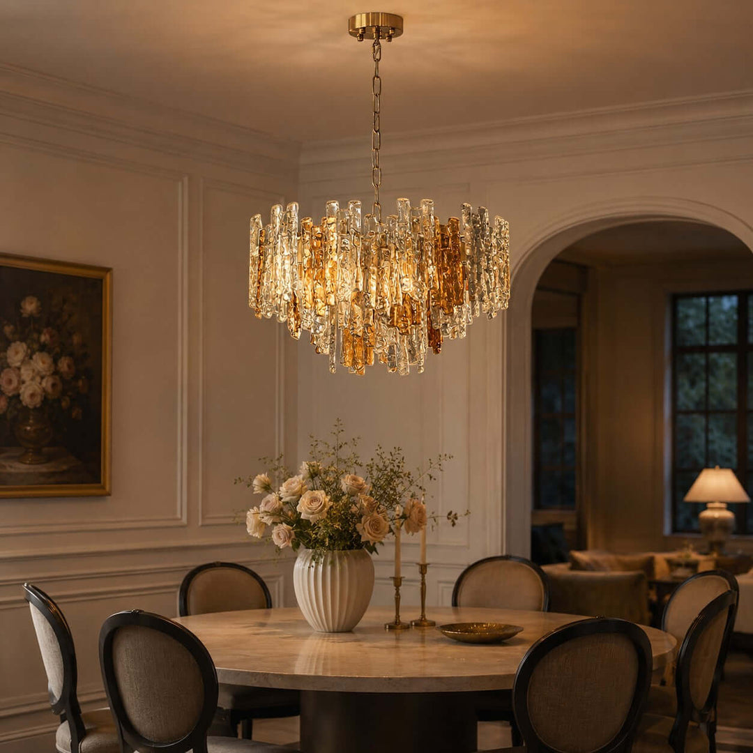 Aurevia Chandelier | Amber Glass Dining Room Light