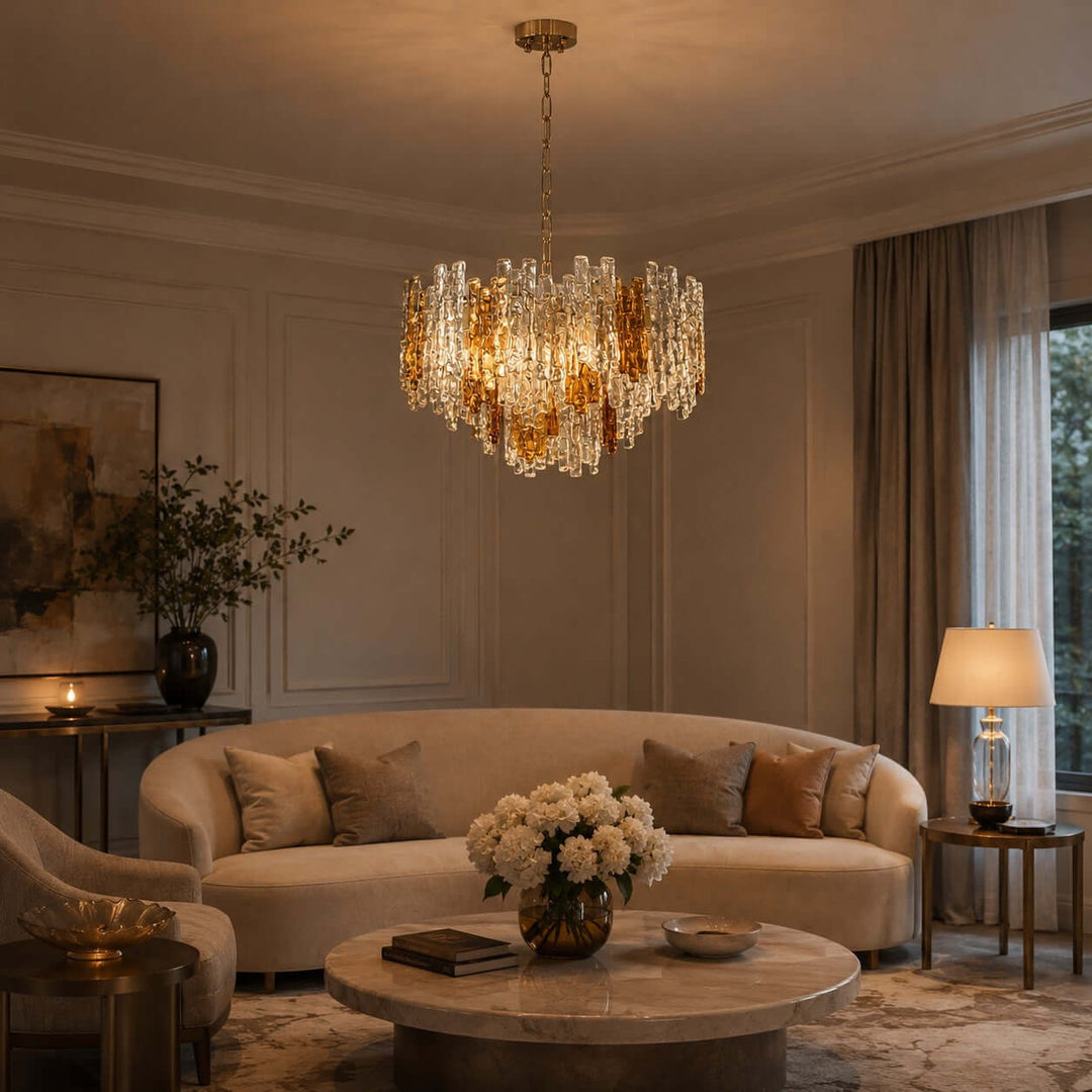 Aurevia Chandelier | Amber Glass Dining Room Light