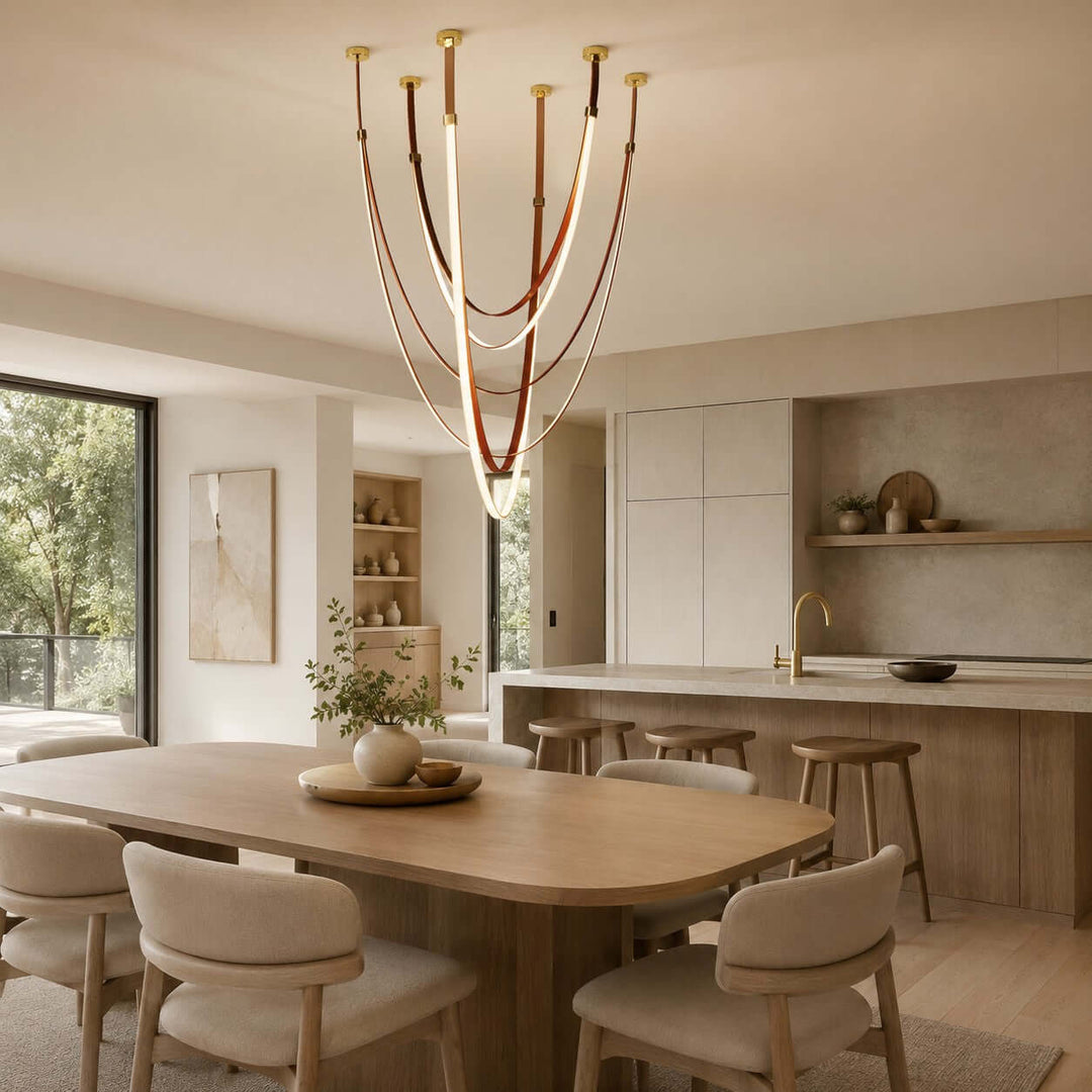 Leather and Silicone 3-Light Chandelier for Tall Spaces | Vinlighting