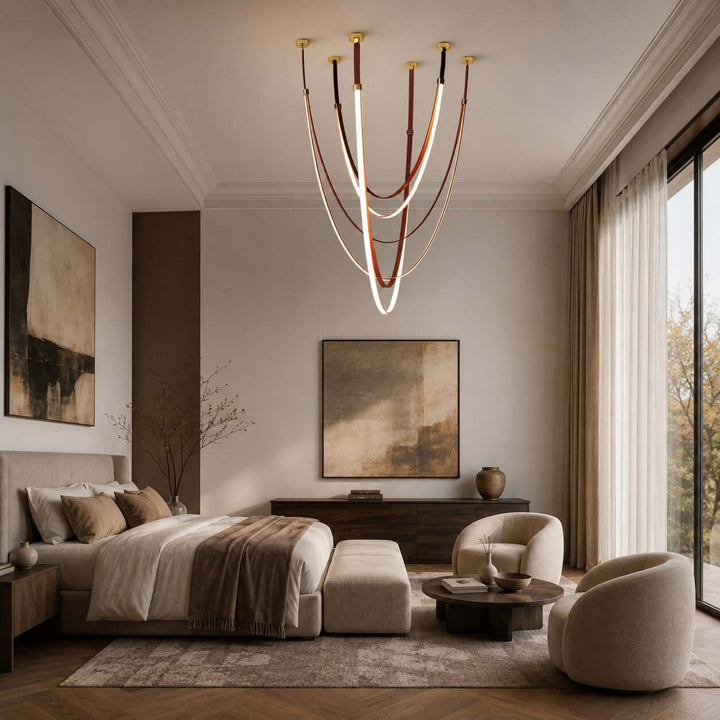 Leather and Silicone 3-Light Chandelier for Tall Spaces | Vinlighting
