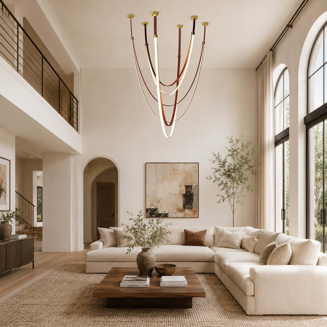 Leather and Silicone 3-Light Chandelier for Tall Spaces | Vinlighting