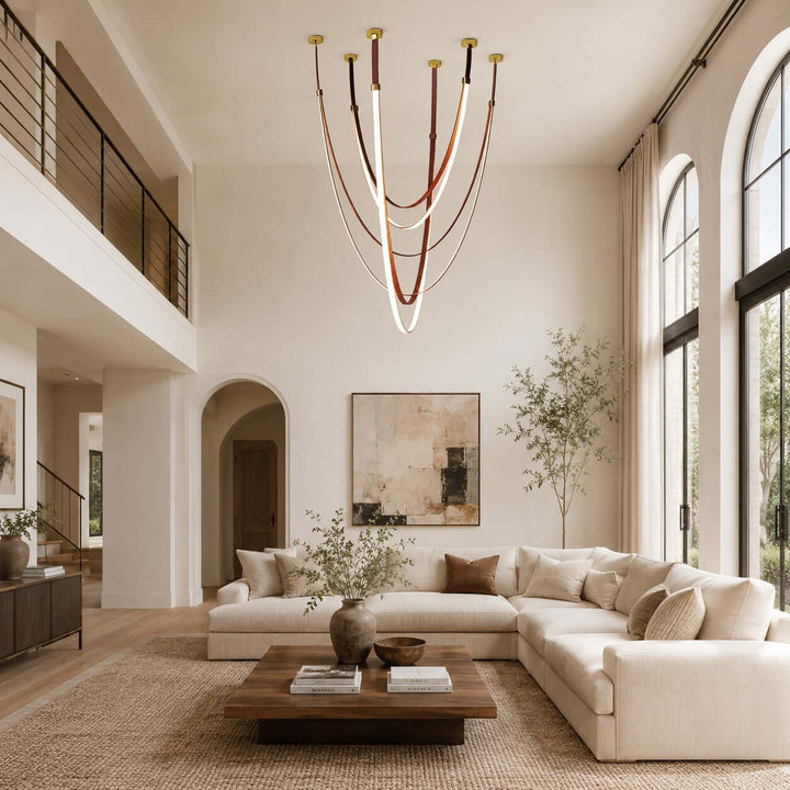 Leather and Silicone 3-Light Chandelier for Tall Spaces | Vinlighting