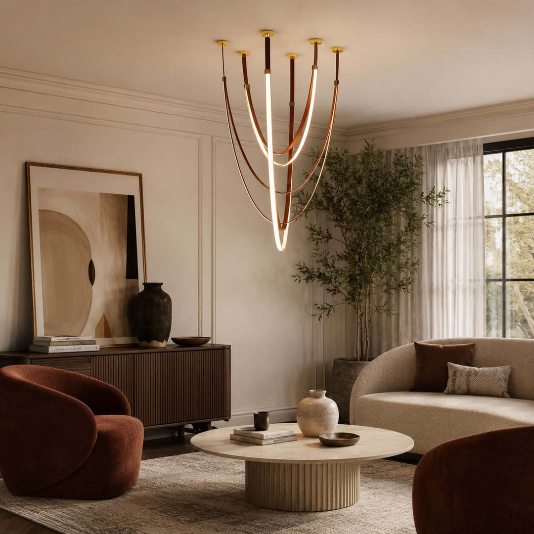 Leather and Silicone 3-Light Chandelier for Tall Spaces | Vinlighting