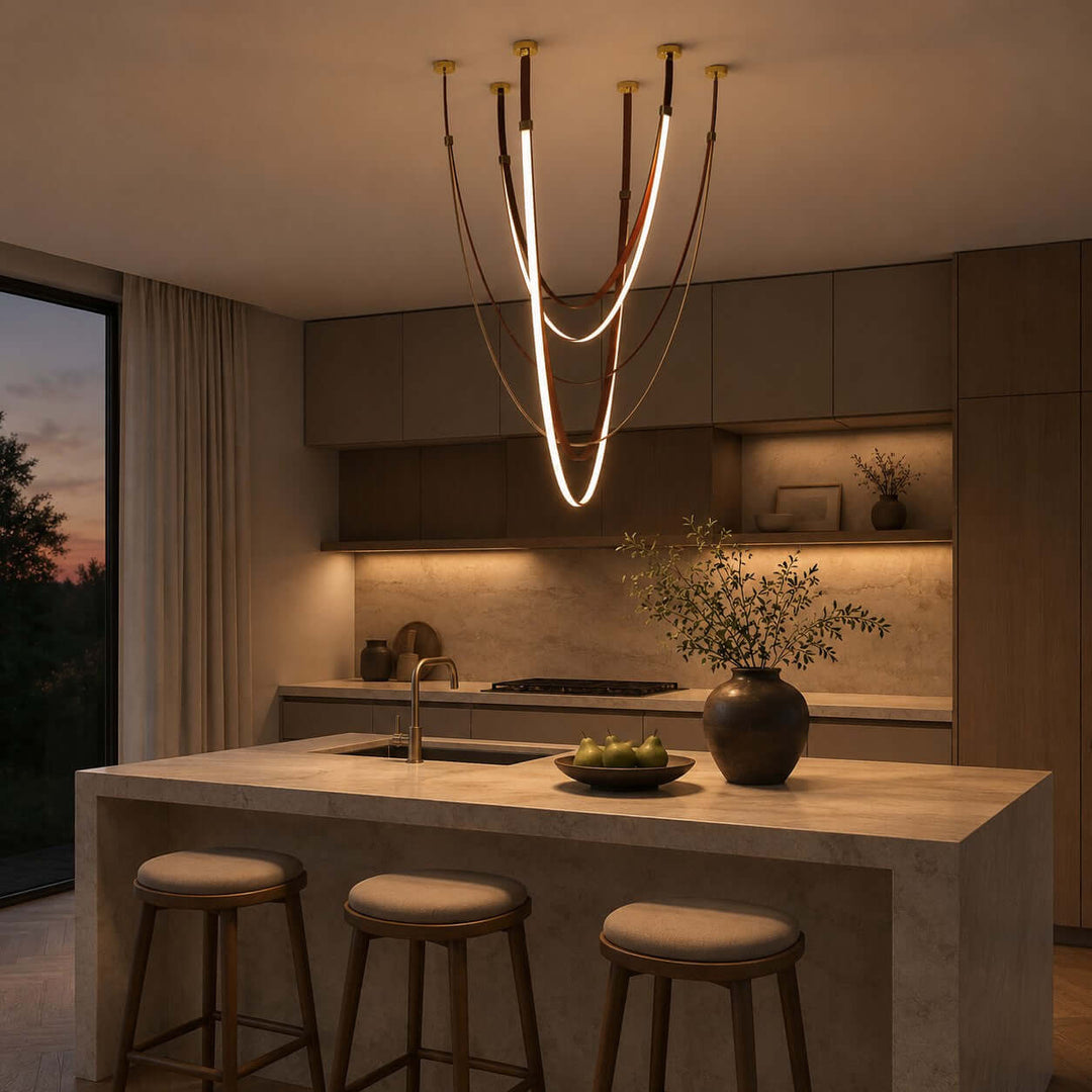 Leather and Silicone 3-Light Chandelier for Tall Spaces | Vinlighting